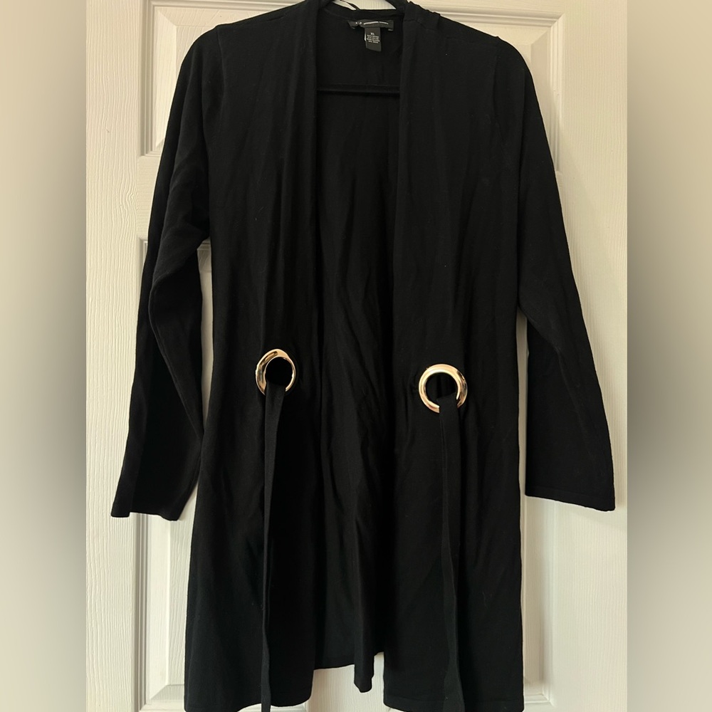 INC International Concepts Black Knit long Cardigan with Gold Accents